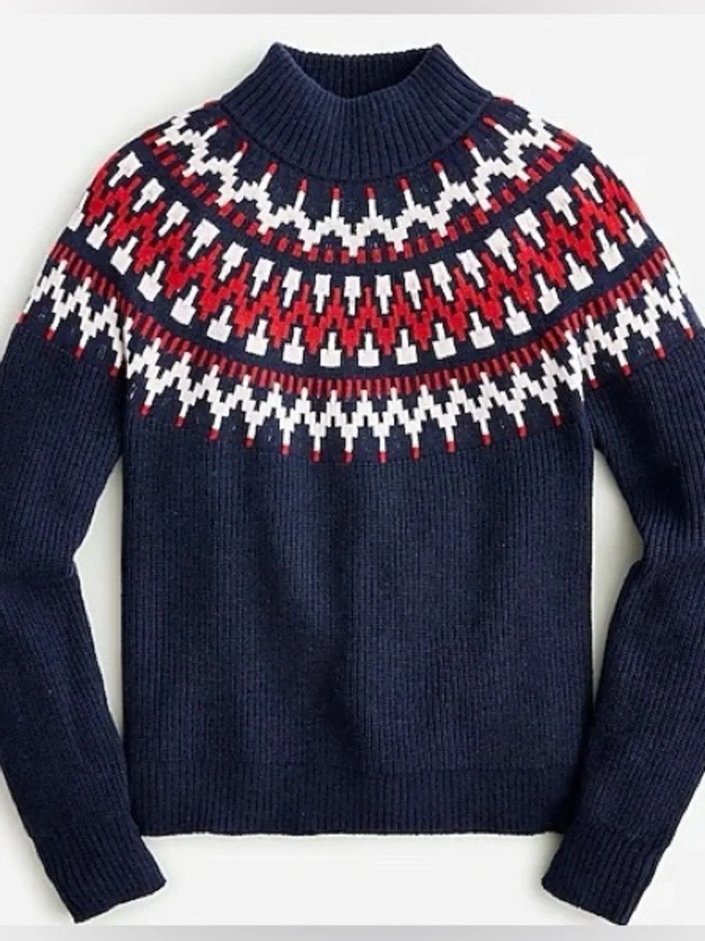 J Crew Navy Fair Isle Mockneck Sweater Size Medium BM179